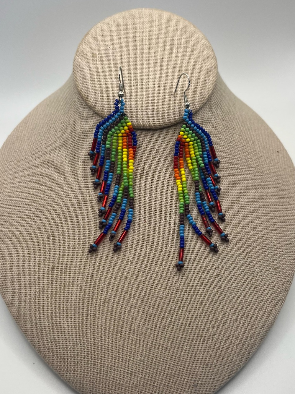Handmade Rainbow Seed Bead Fringe Earrings - Multicolor